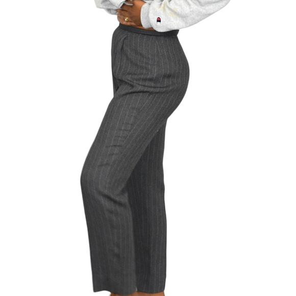 Vintage High Waisted Trousers Grey Striped Dress Pants Tapered Pleated 4 Petite - Picture 16 of 16
